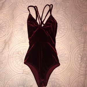 Glittery Red Suede Bodysuit